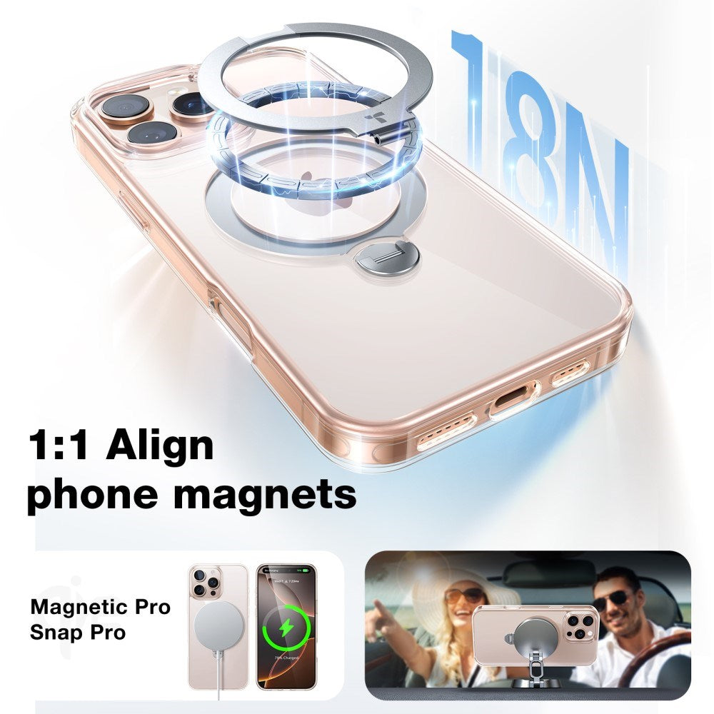 TORRAS iPhone 16 Pro Max Hybrid Plast Deksel m. Ståfunksjon - MagSafe Kompatibel - Gjennomsiktig