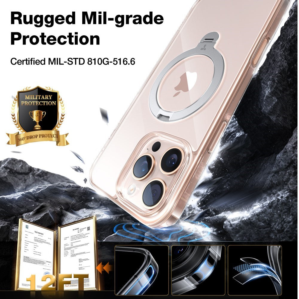 TORRAS iPhone 16 Pro Max Hybrid Plast Deksel m. Ståfunksjon - MagSafe Kompatibel - Gjennomsiktig