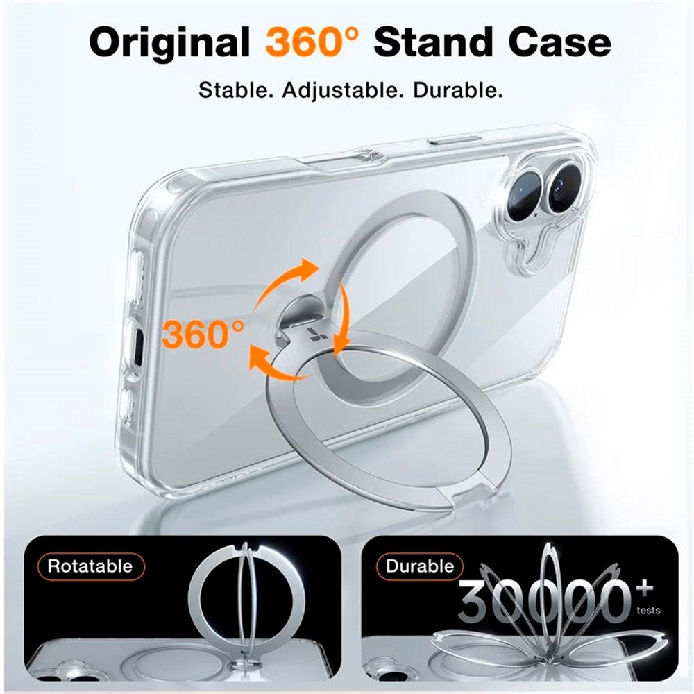 TORRAS iPhone 16 Hybrid Plast Deksel m. Ståfunksjon - MagSafe Kompatibel - Gjennomsiktig