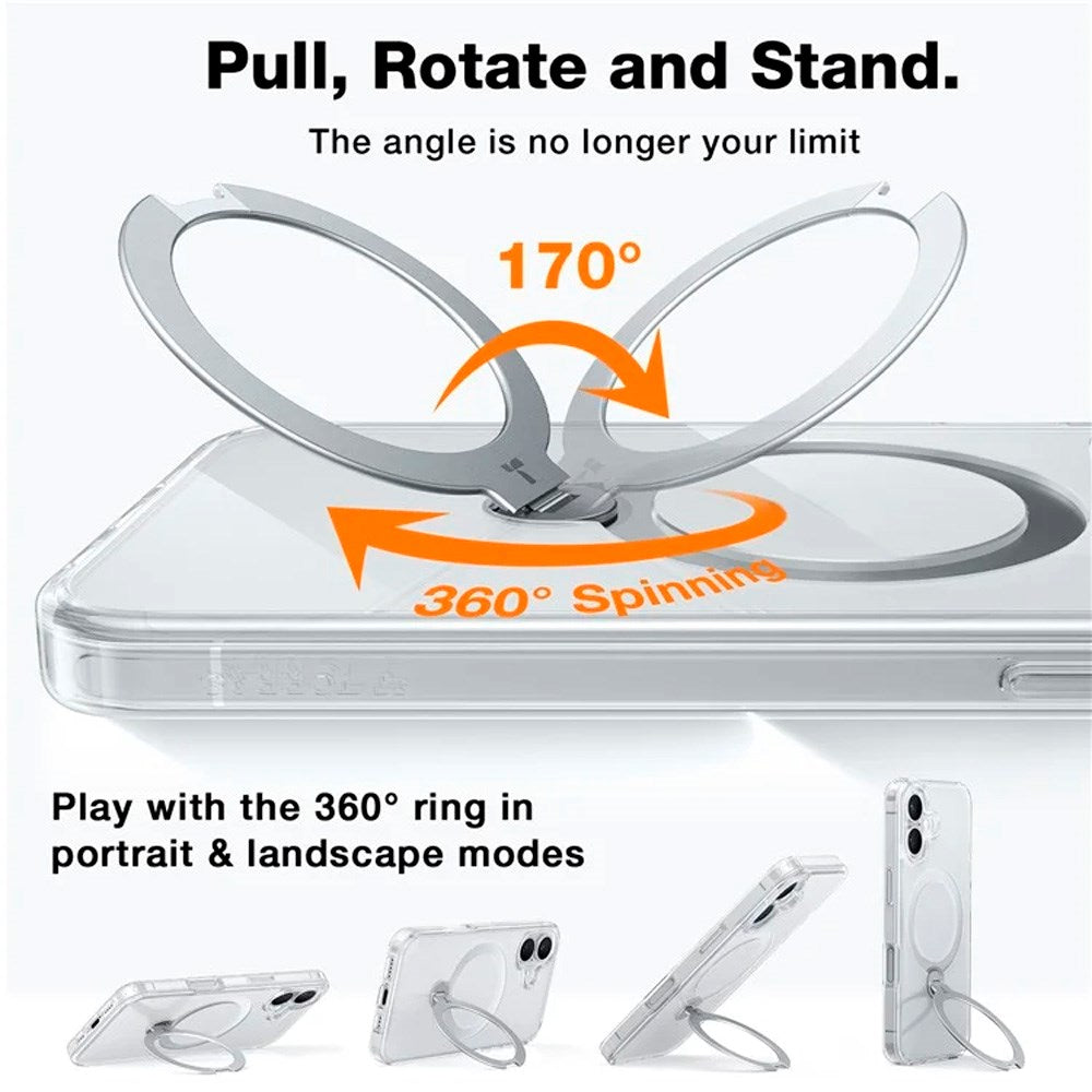 TORRAS iPhone 16 Hybrid Plast Deksel m. Ståfunksjon - MagSafe Kompatibel - Gjennomsiktig