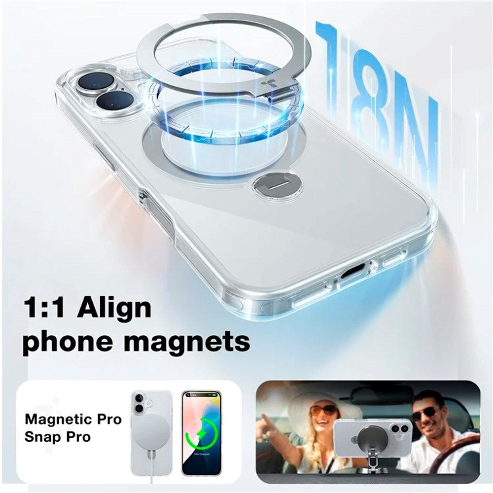 TORRAS iPhone 16 Hybrid Plast Deksel m. Ståfunksjon - MagSafe Kompatibel - Gjennomsiktig