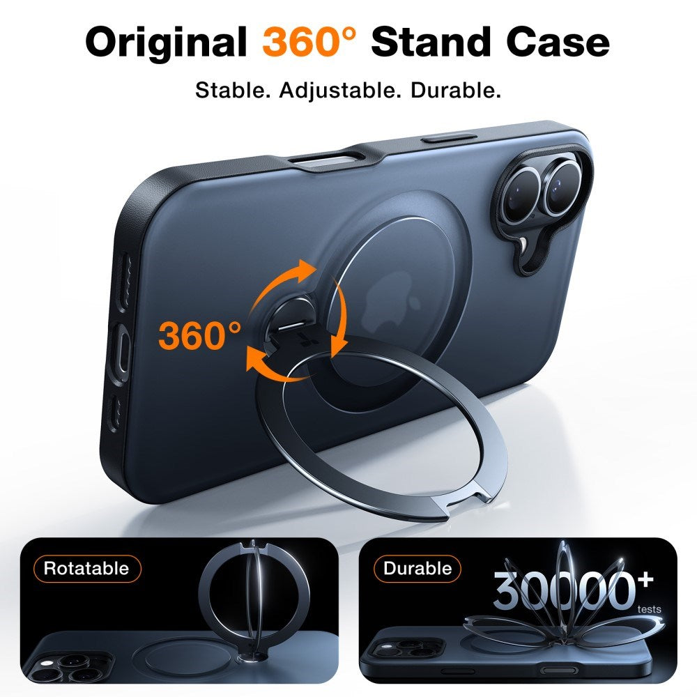 TORRAS iPhone 16 Hybrid Plast Deksel m. Ståfunksjon - MagSafe Kompatibel - Svart