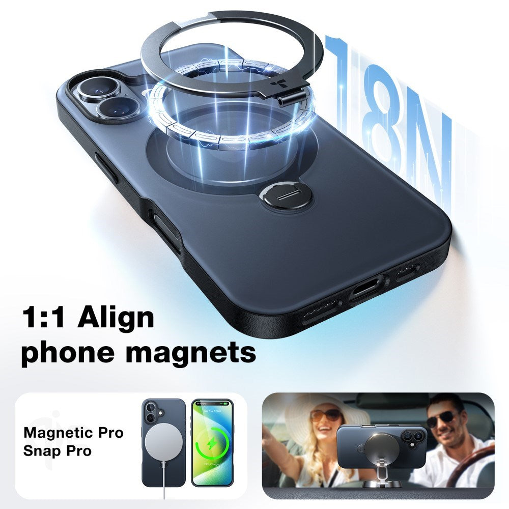 TORRAS iPhone 16 Hybrid Plast Deksel m. Ståfunksjon - MagSafe Kompatibel - Svart