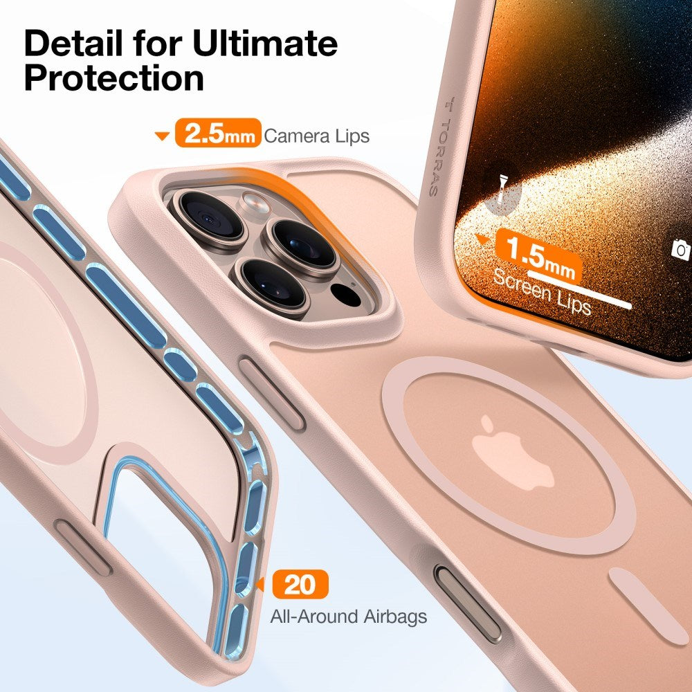 TORRAS iPhone 16 Pro Hybrid Deksel - MagSafe Kompatibel - Rose Gold