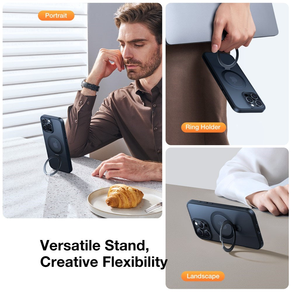 TORRAS iPhone 16 Pro Guardian Ostand Series Deksel m. Stativ - MagSafe Kompatibel - Svart