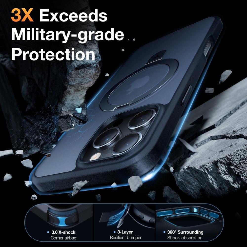 TORRAS iPhone 16 Pro Guardian Ostand Series Deksel m. Stativ - MagSafe Kompatibel - Svart