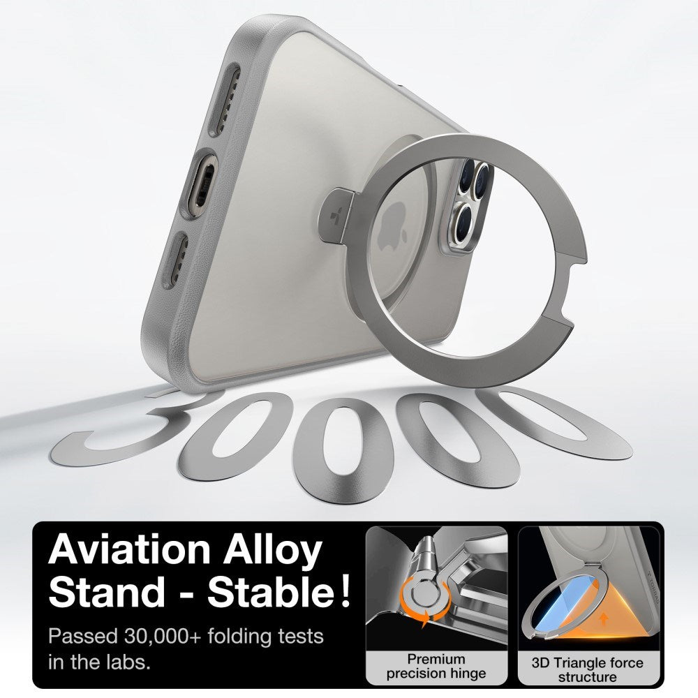 TORRAS iPhone 16 Pro Guardian Ostand Series Deksel m. Stativ - MagSafe Kompatibel - Grå