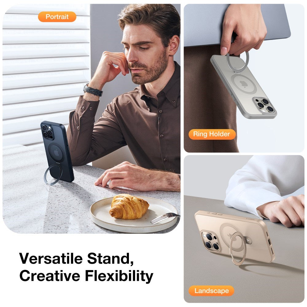 TORRAS iPhone 16 Pro Guardian Ostand Series Deksel m. Stativ - MagSafe Kompatibel - Grå