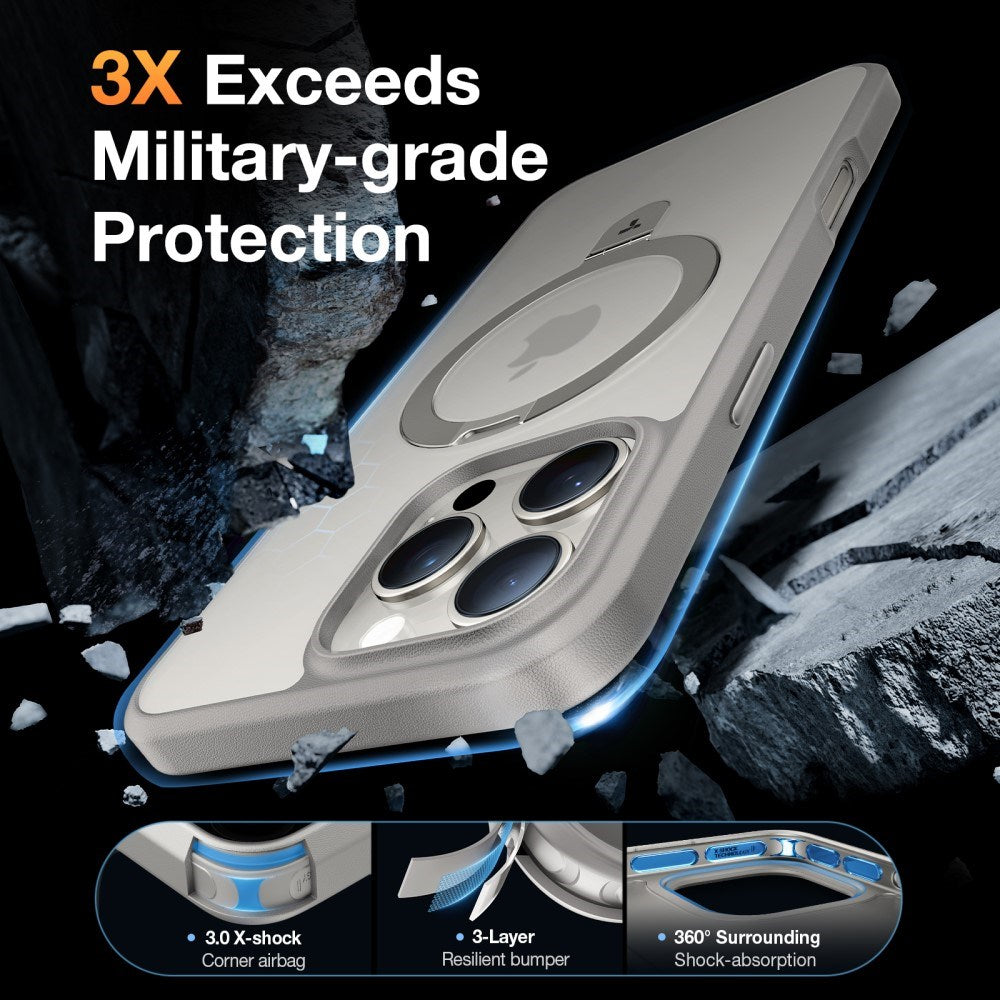 TORRAS iPhone 16 Pro Guardian Ostand Series Deksel m. Stativ - MagSafe Kompatibel - Grå
