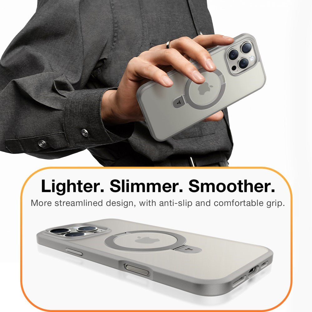 TORRAS iPhone 16 Pro Guardian Ostand Series Deksel m. Stativ - MagSafe Kompatibel - Grå