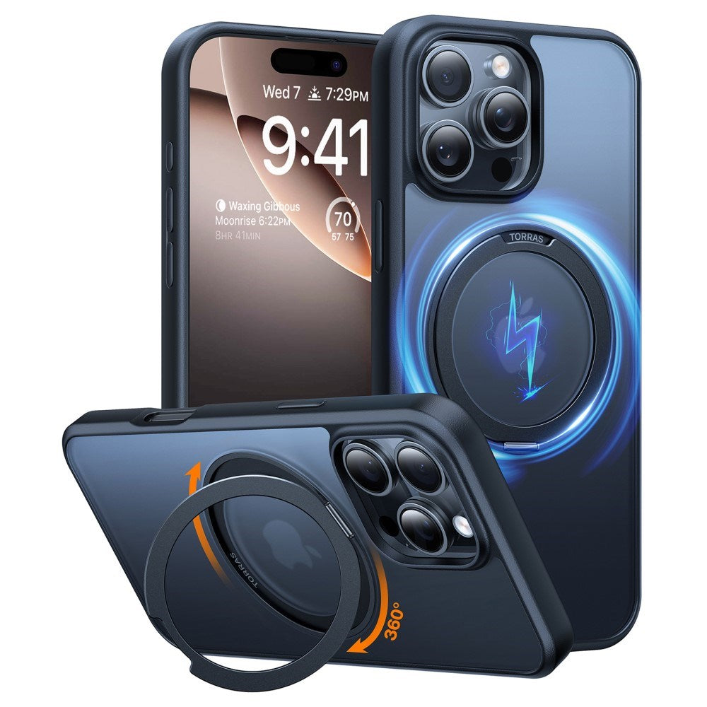 TORRAS iPhone 16 Pro Plast Deksel m. Støttering - MagSafe Kompatibel - Svart