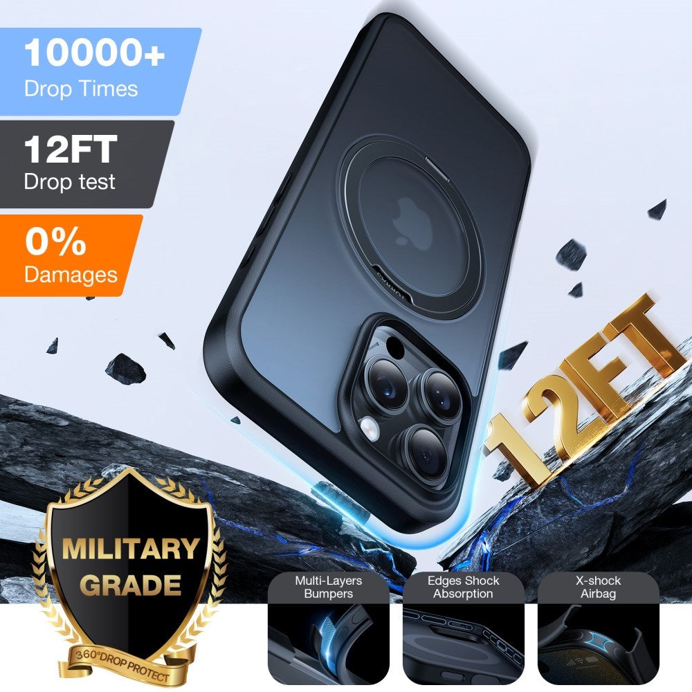 TORRAS iPhone 16 Pro Plast Deksel m. Støttering - MagSafe Kompatibel - Svart