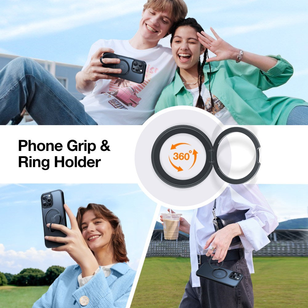 TORRAS iPhone 16 Pro Plast Deksel m. Støttering - MagSafe Kompatibel - Svart