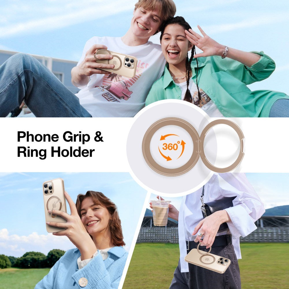 TORRAS iPhone 16 Pro Plast Deksel m. Støttering - MagSafe Kompatibel - Rose Gold