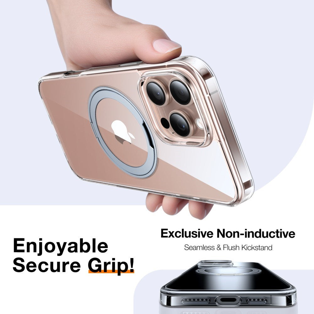 TORRAS iPhone 16 Pro Plast Deksel m. Støttering - MagSafe Kompatibel - Gjennomsiktig