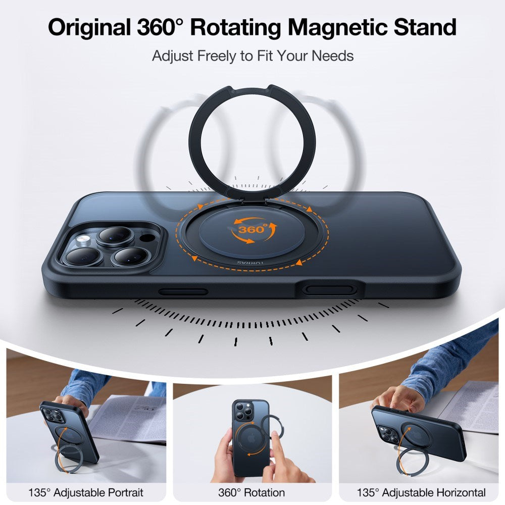 TORRAS iPhone 16 Pro Max Plast Deksel m. Støttering - MagSafe Kompatibel - Svart