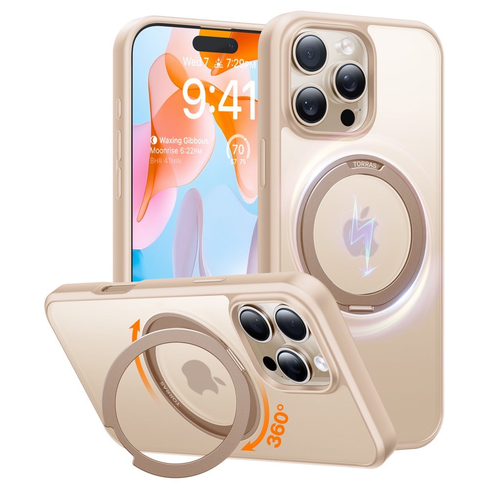 TORRAS iPhone 16 Pro Max Plast Deksel m. Støttering - MagSafe Kompatibel - Rose Gold