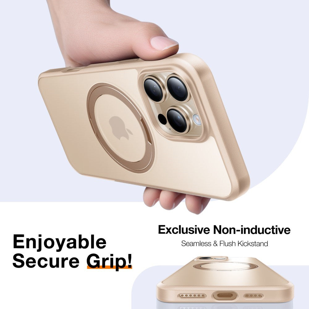 TORRAS iPhone 16 Pro Max Plast Deksel m. Støttering - MagSafe Kompatibel - Rose Gold