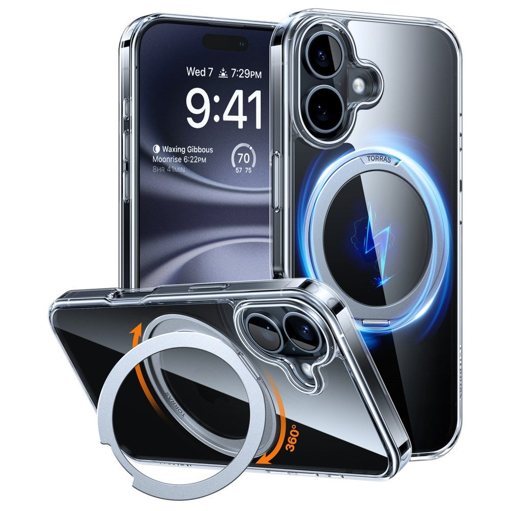 TORRAS iPhone 16 Fleksibelt Plast Deksel m. Ringstativ - MagSafe Kompatibel - Gjennomsiktig