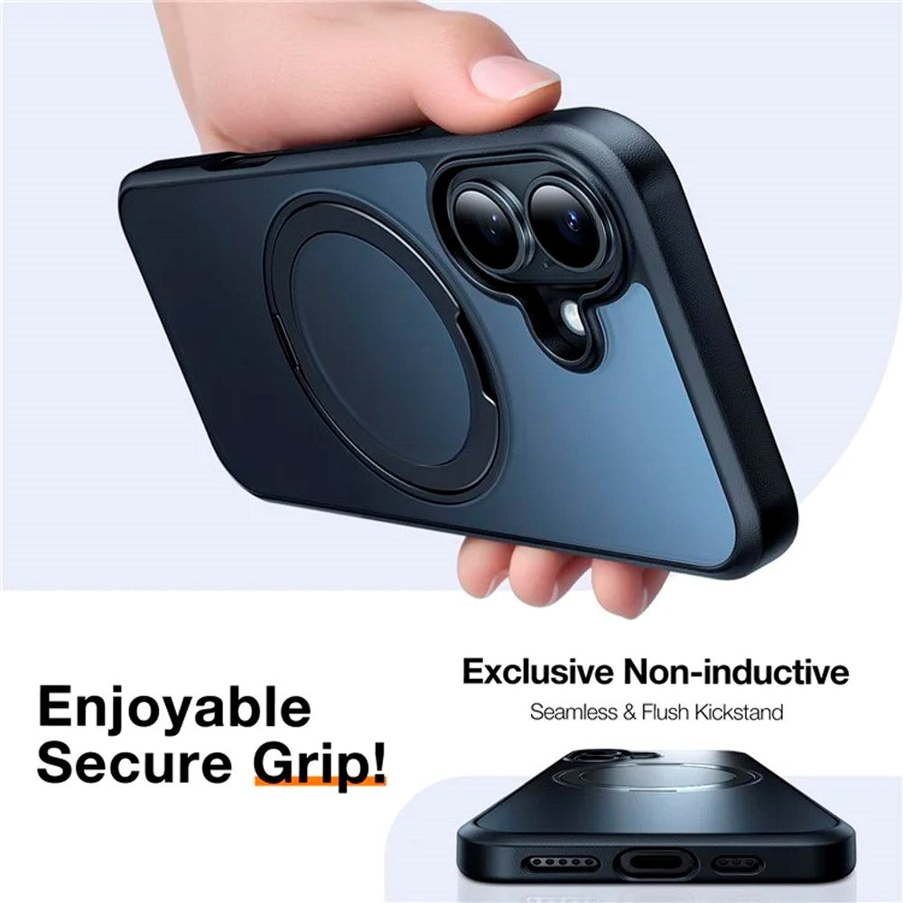 TORRAS iPhone 16 Fleksibelt Plast Deksel m. Ringstativ - MagSafe Kompatibel - Svart