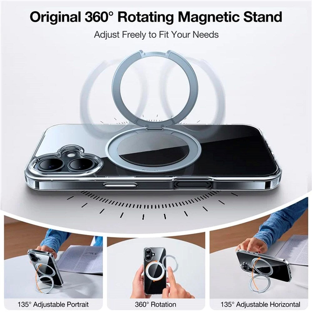 TORRAS iPhone 16 Fleksibelt Plast Deksel m. Ringstativ - MagSafe Kompatibel - Grå