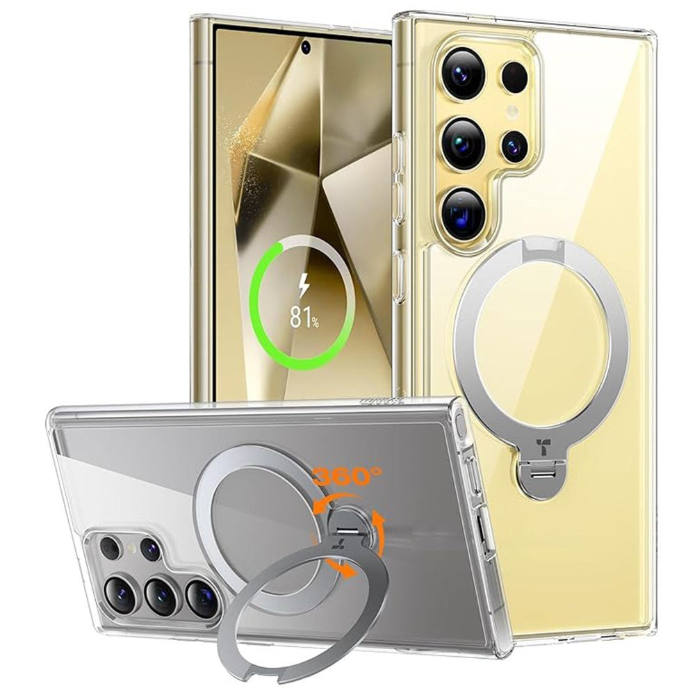 TORRAS Samsung Galaxy S24 Ultra Hybrid Deksel m. Roterende Kickstand - MagSafe Kompatibel - Gjennomsiktig