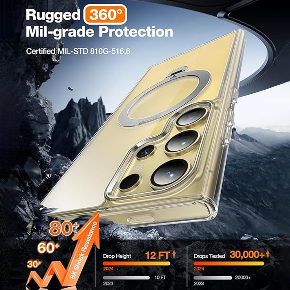 TORRAS Samsung Galaxy S24 Ultra Hybrid Deksel m. Roterende Kickstand - MagSafe Kompatibel - Gjennomsiktig