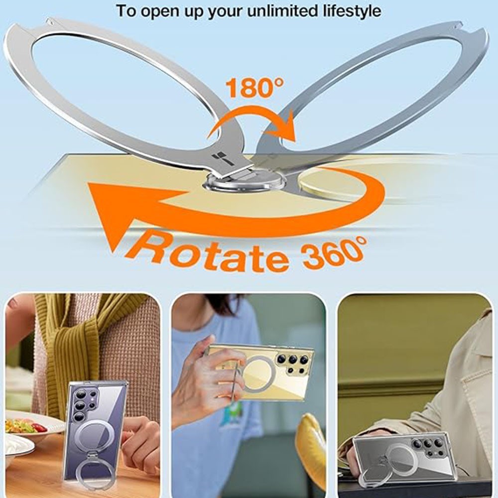 TORRAS Samsung Galaxy S24 Ultra Hybrid Deksel m. Roterende Kickstand - MagSafe Kompatibel - Gjennomsiktig