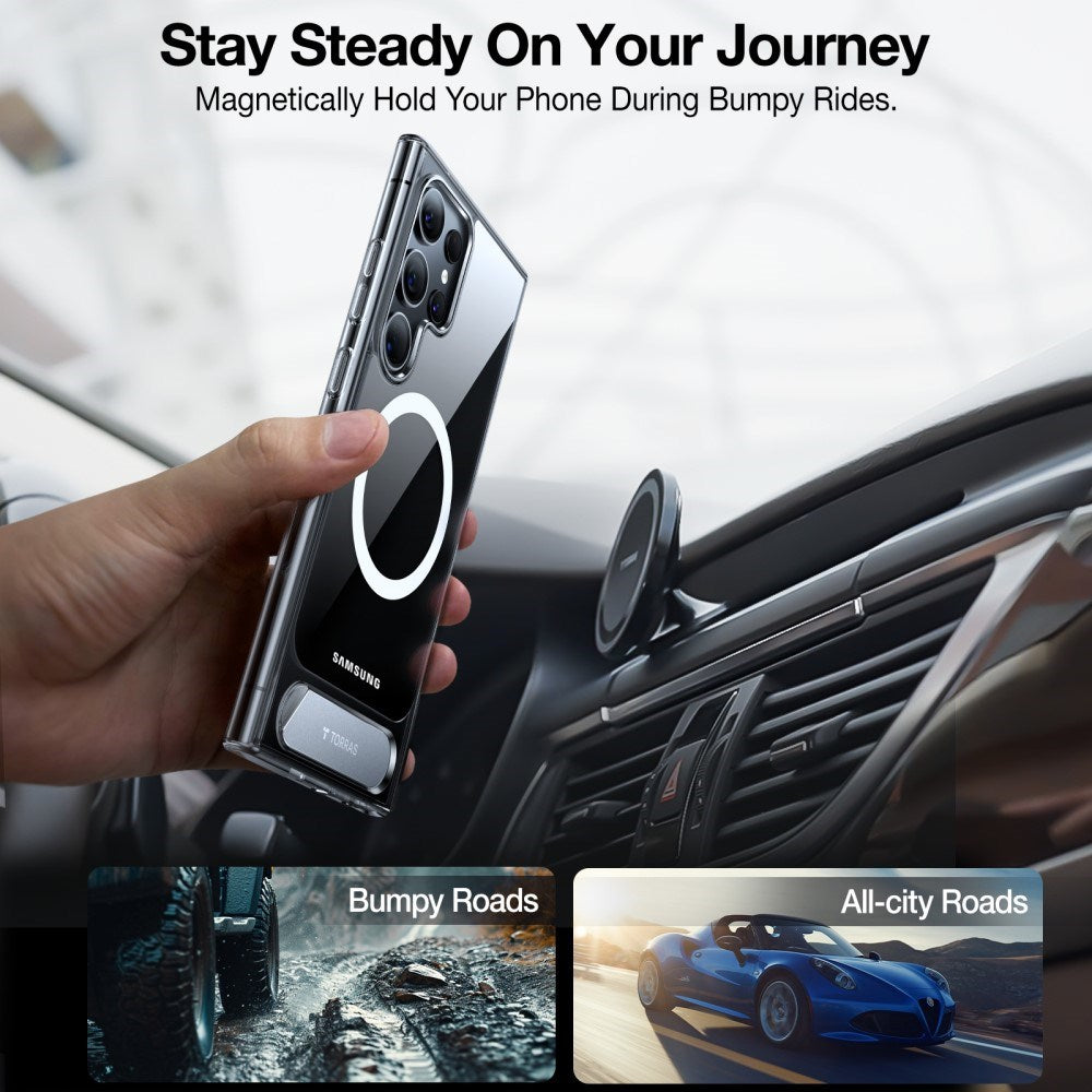 TORRAS Samsung Galaxy S24 Ultra Hybrid Deksel m. Kickstand - MagSafe Kompatibel - Gjennomsiktig