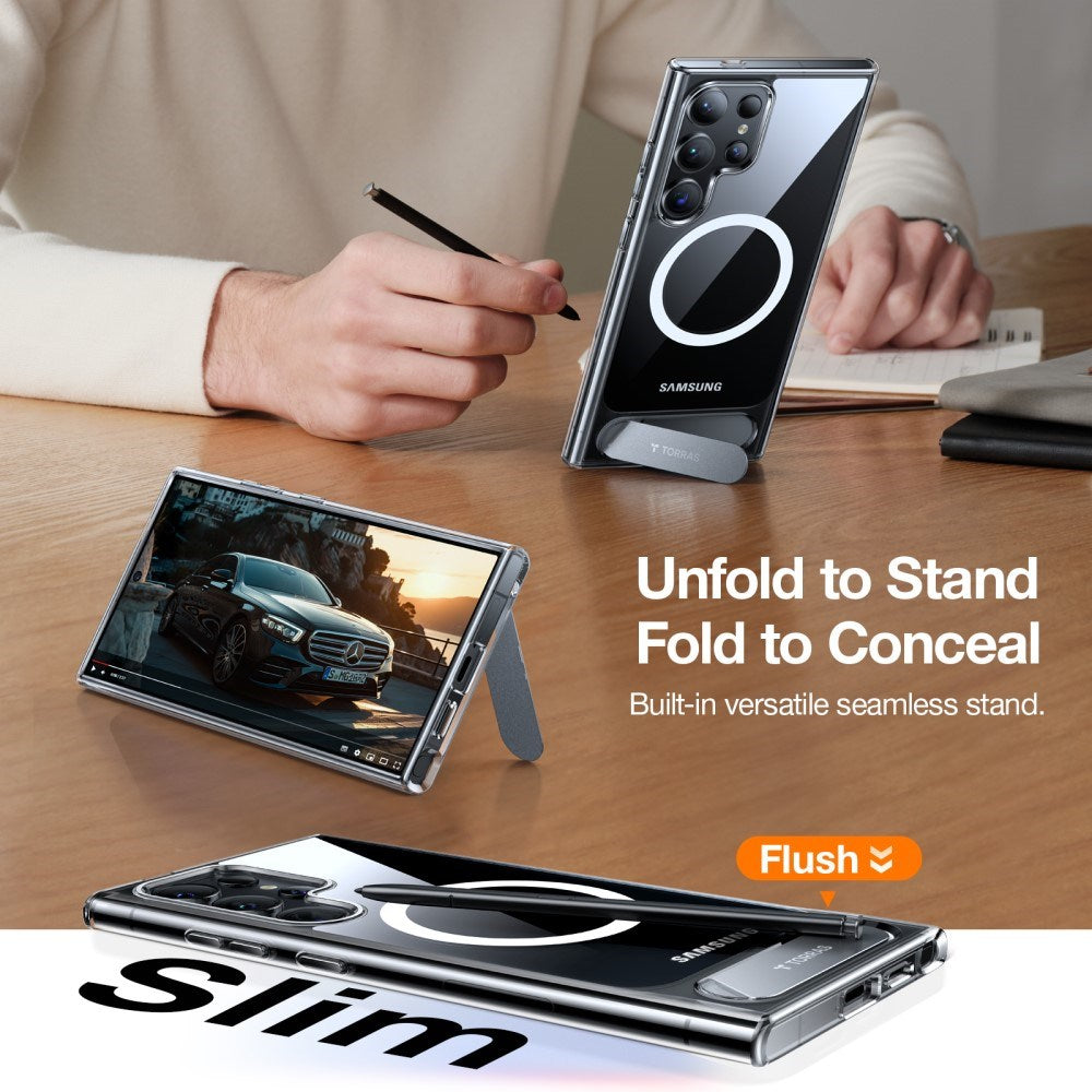 TORRAS Samsung Galaxy S24 Ultra Hybrid Deksel m. Kickstand - MagSafe Kompatibel - Gjennomsiktig