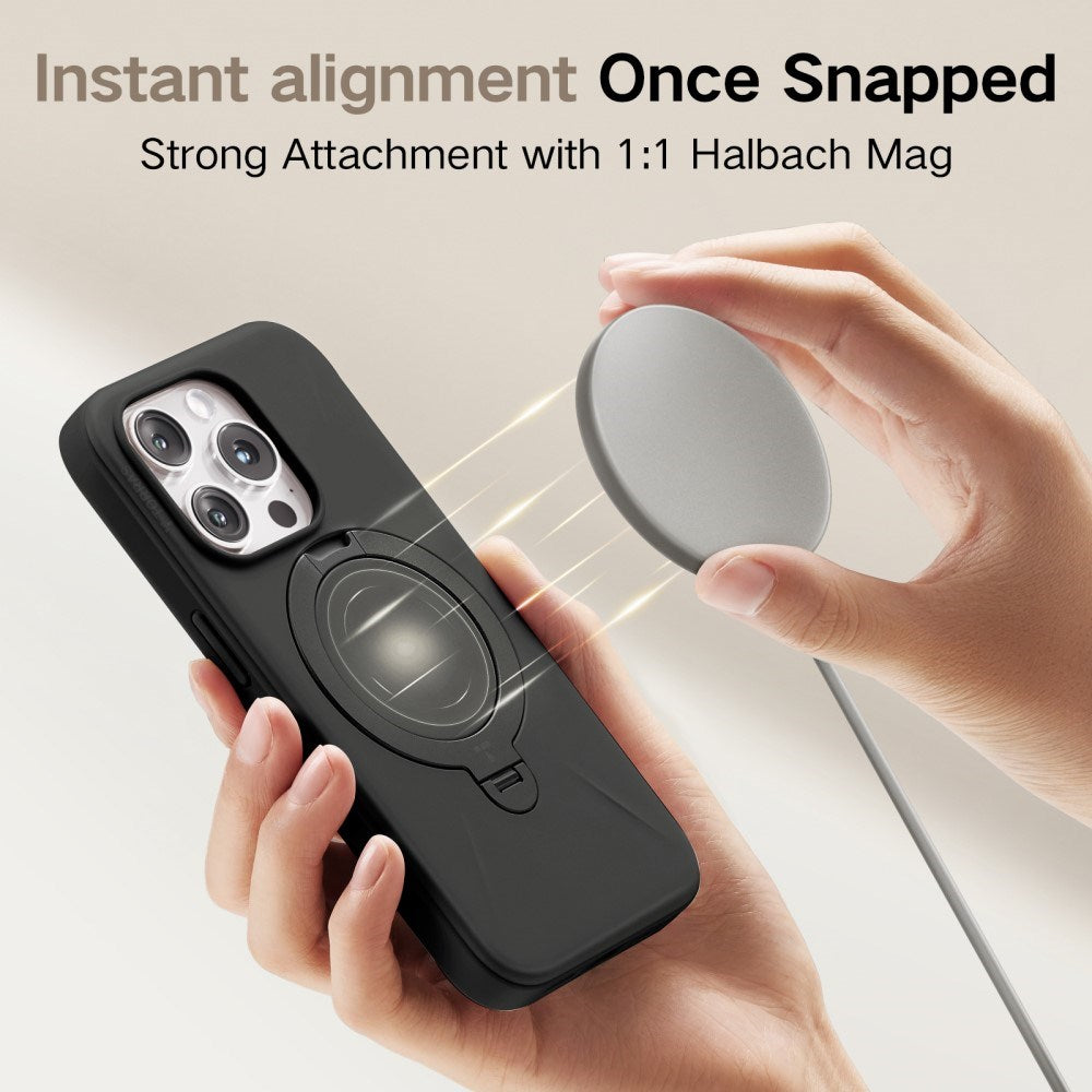 TORRAS iPhone 16 Pro Fleksibelt Plast Deksel m. Ring Kickstand - MagSafe Kompatibel - Svart