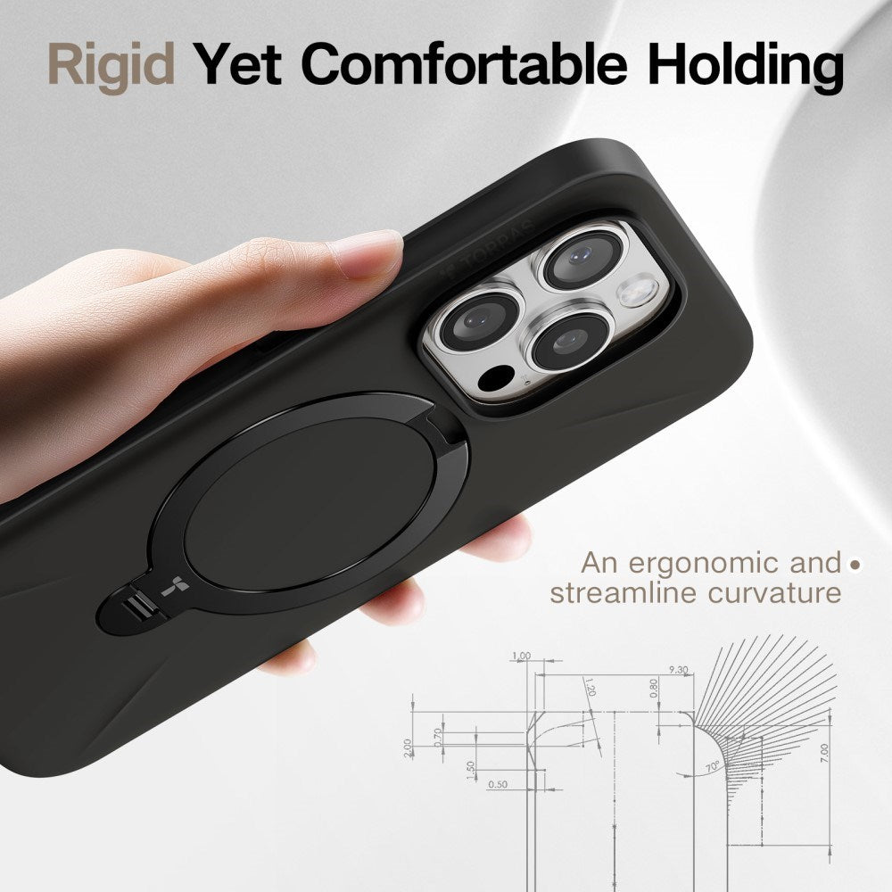 TORRAS iPhone 16 Pro Fleksibelt Plast Deksel m. Ring Kickstand - MagSafe Kompatibel - Svart