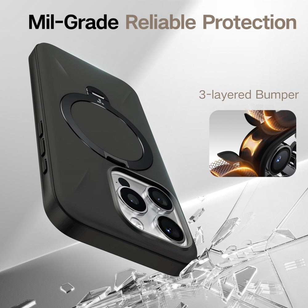 TORRAS iPhone 16 Pro Max Fleksibelt Plast Deksel m. Ring Kickstand - MagSafe Kompatibel - Svart