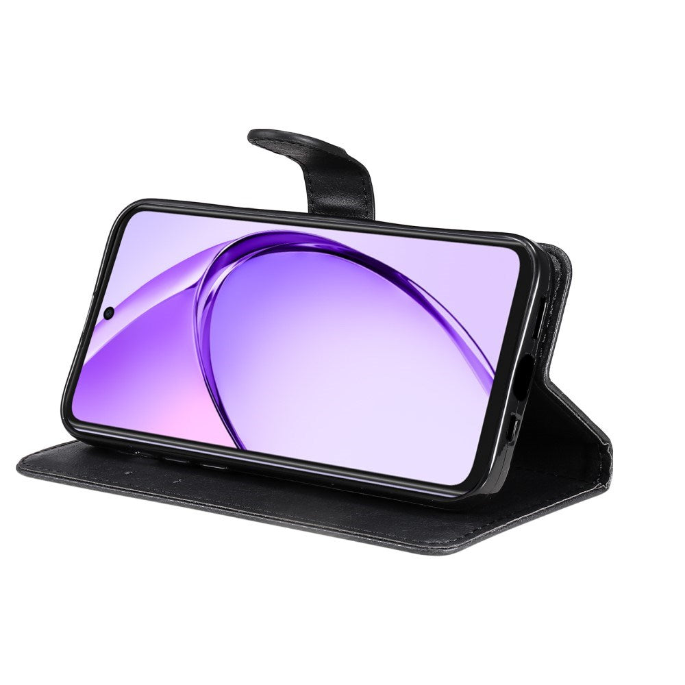 EIDERWOOD Oppo A60 / A40m / A40 Kunstskinn Flip Deksel m. Stropp - Svart