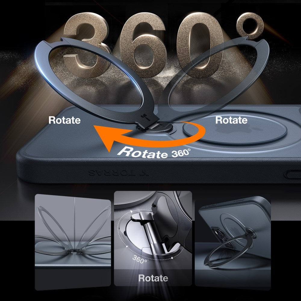 TORRAS iPhone 15 Pro Hybrid Plast Deksel m. Ståfunksjon - MagSafe Kompatibel - Svart