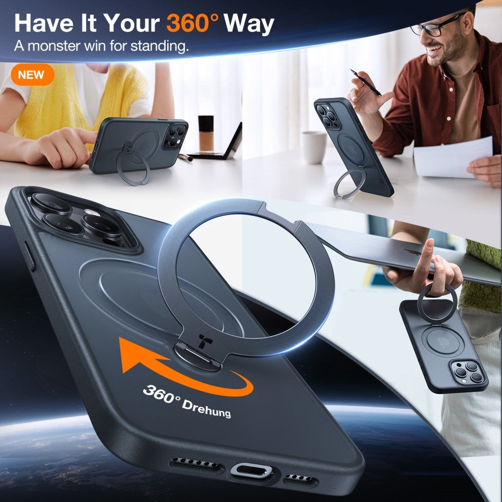 TORRAS iPhone 15 Pro Hybrid Plast Deksel m. Ståfunksjon - MagSafe Kompatibel - Svart