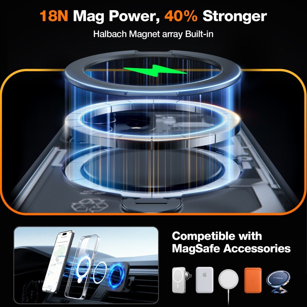 TORRAS iPhone 15 Pro Hybrid Plast Deksel m. Ståfunksjon - MagSafe Kompatibel - Gjennomsiktig