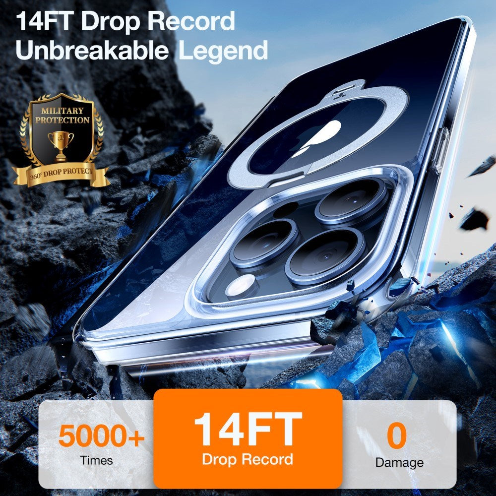 TORRAS iPhone 15 Pro Hybrid Plast Deksel m. Ståfunksjon - MagSafe Kompatibel - Gjennomsiktig