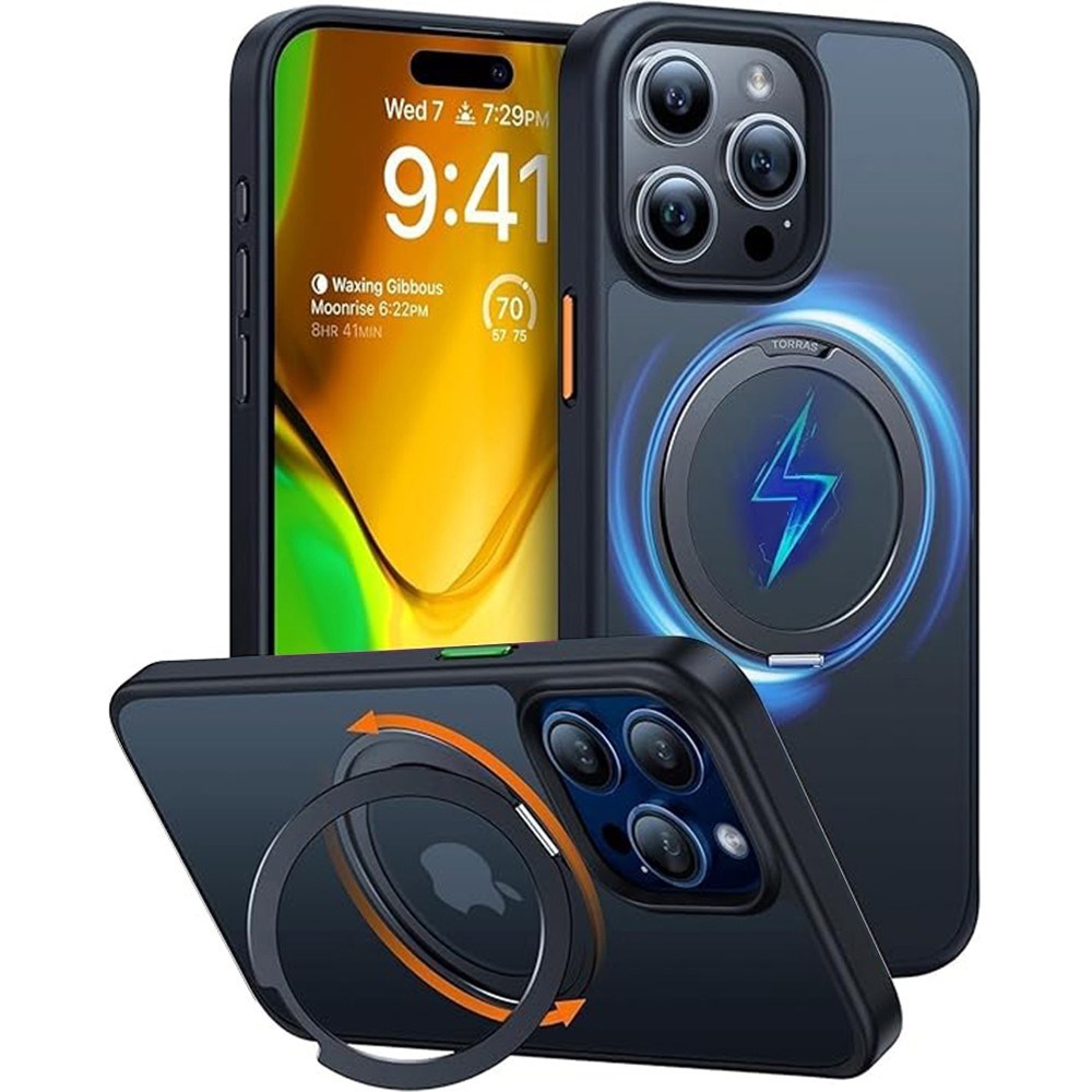 TORRAS iPhone 15 Pro Hybrid Plast Deksel m. Stativ - MagSafe Kompatibel - Svart