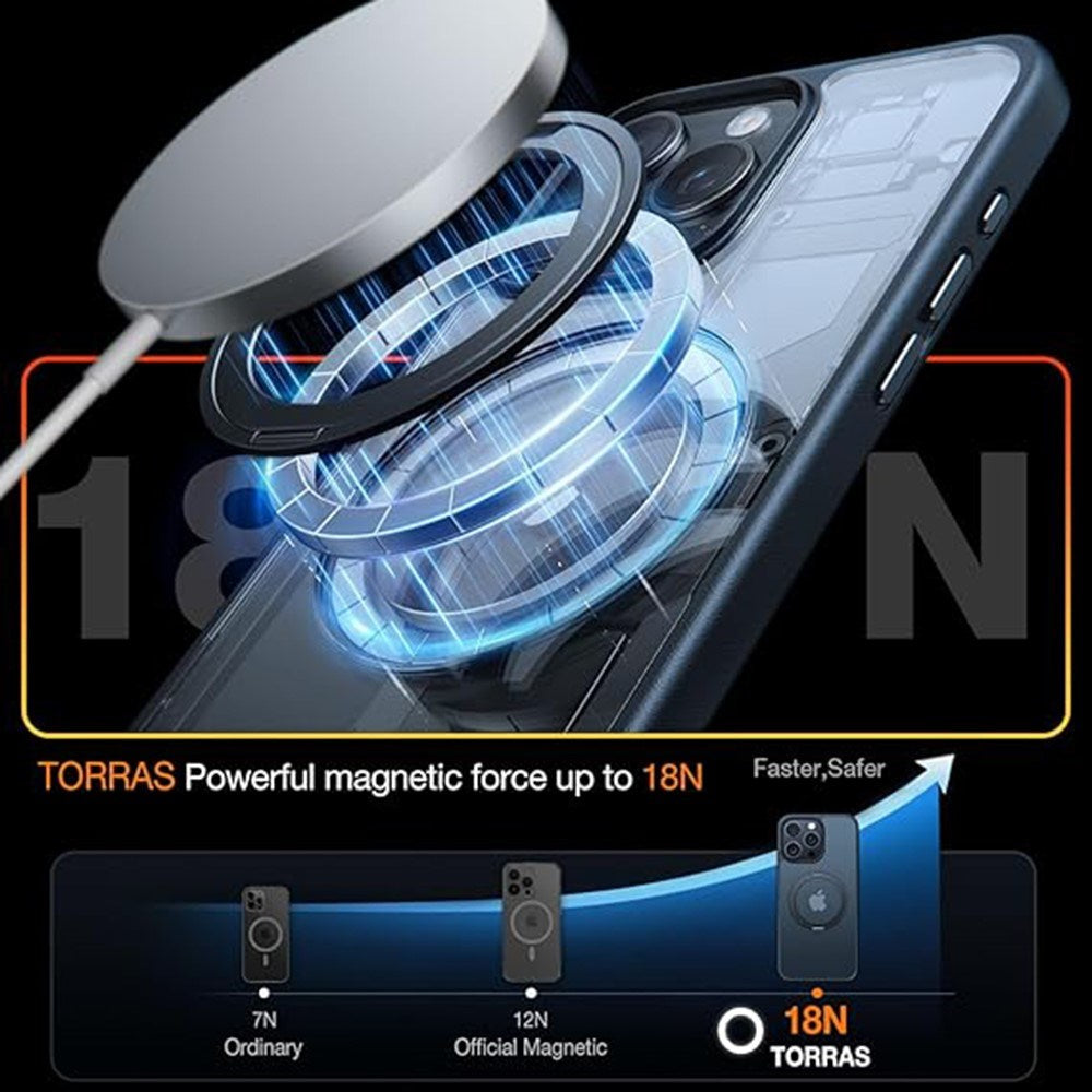 TORRAS iPhone 15 Pro Hybrid Plast Deksel m. Stativ - MagSafe Kompatibel - Svart