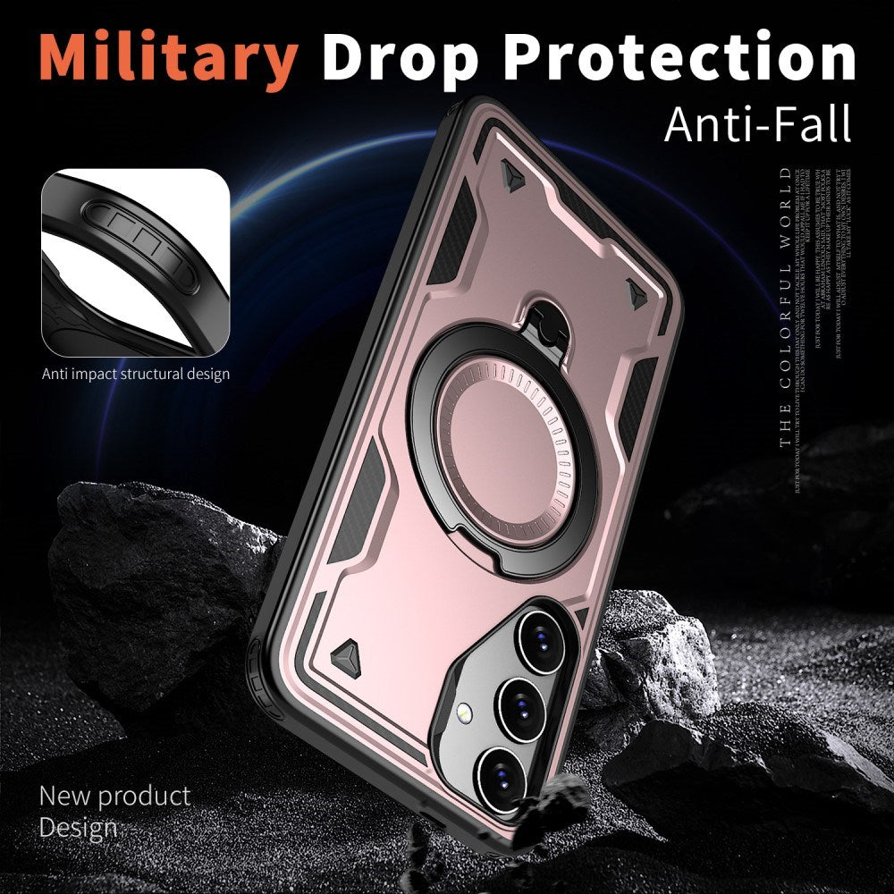 Samsung Galaxy S25/S24 Deksel med MagSafe-kompatibilitet – Militærgradert Beskyttelse og Stativ - Rosa