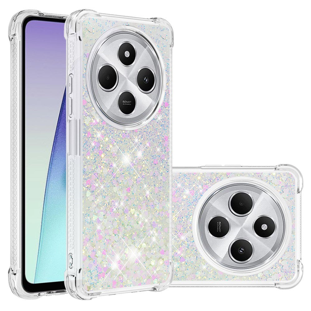 EIDERWOOD Xiaomi Redmi 14C Fleksibelt Plast Deksel med Flytende Glitter - Sølv