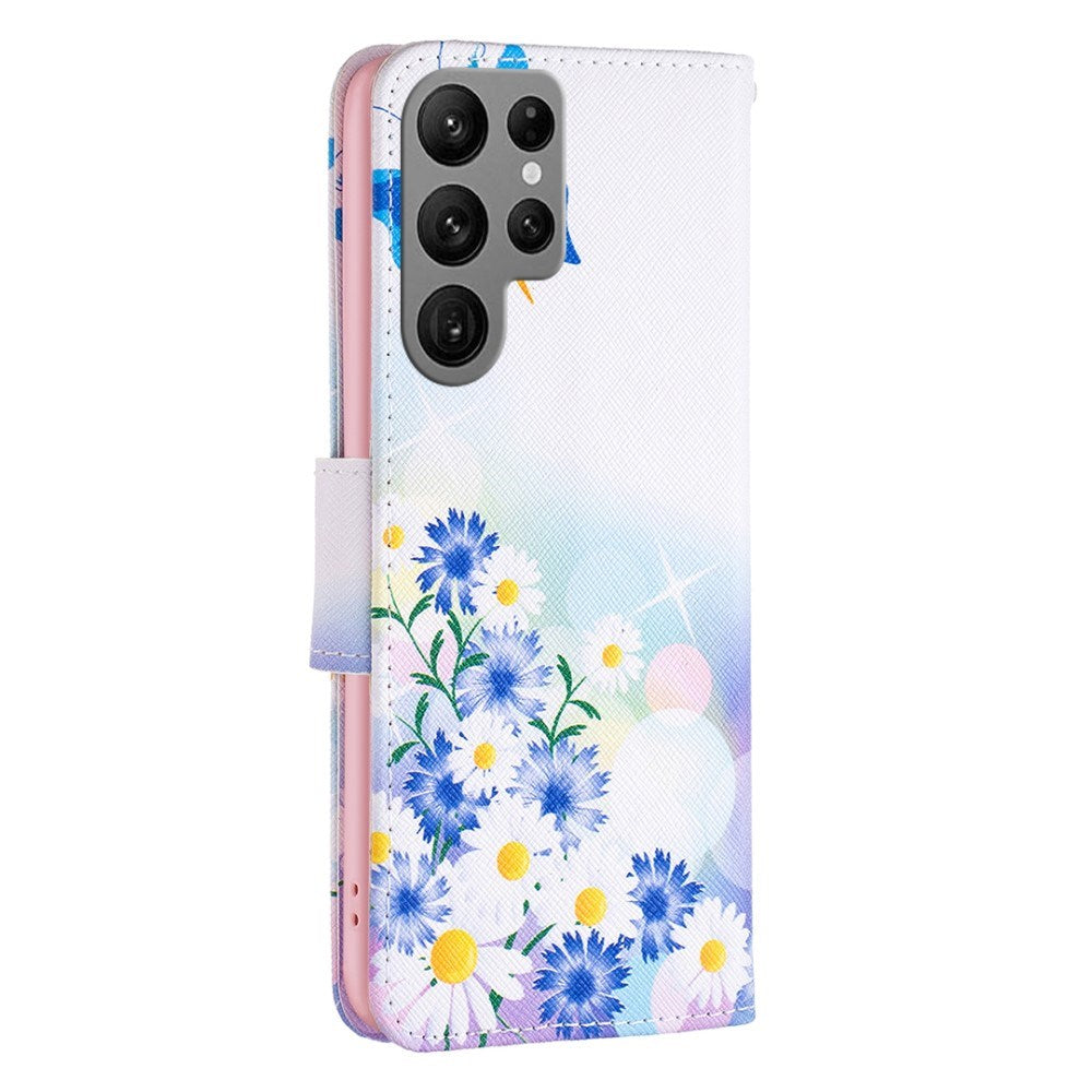 EIDERWOOD Samsung Galaxy S25 Ultra Kunstskinn Deksel med Lommebok og Stativfunksjon - Sommerfugl og Blomster