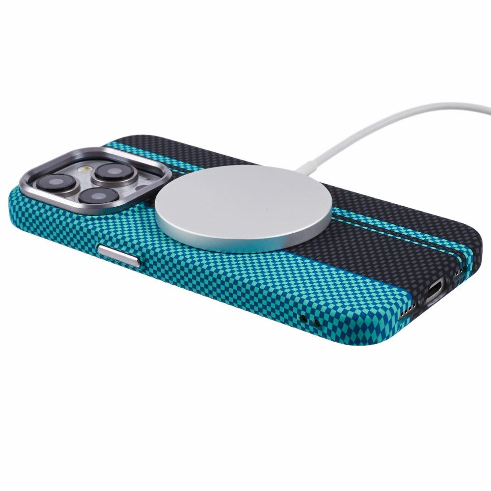 EIDERWOOD Mønstret Carbon Deksel - iPhone 15 Pro - MagSafe Kompatibel - Blue/Black