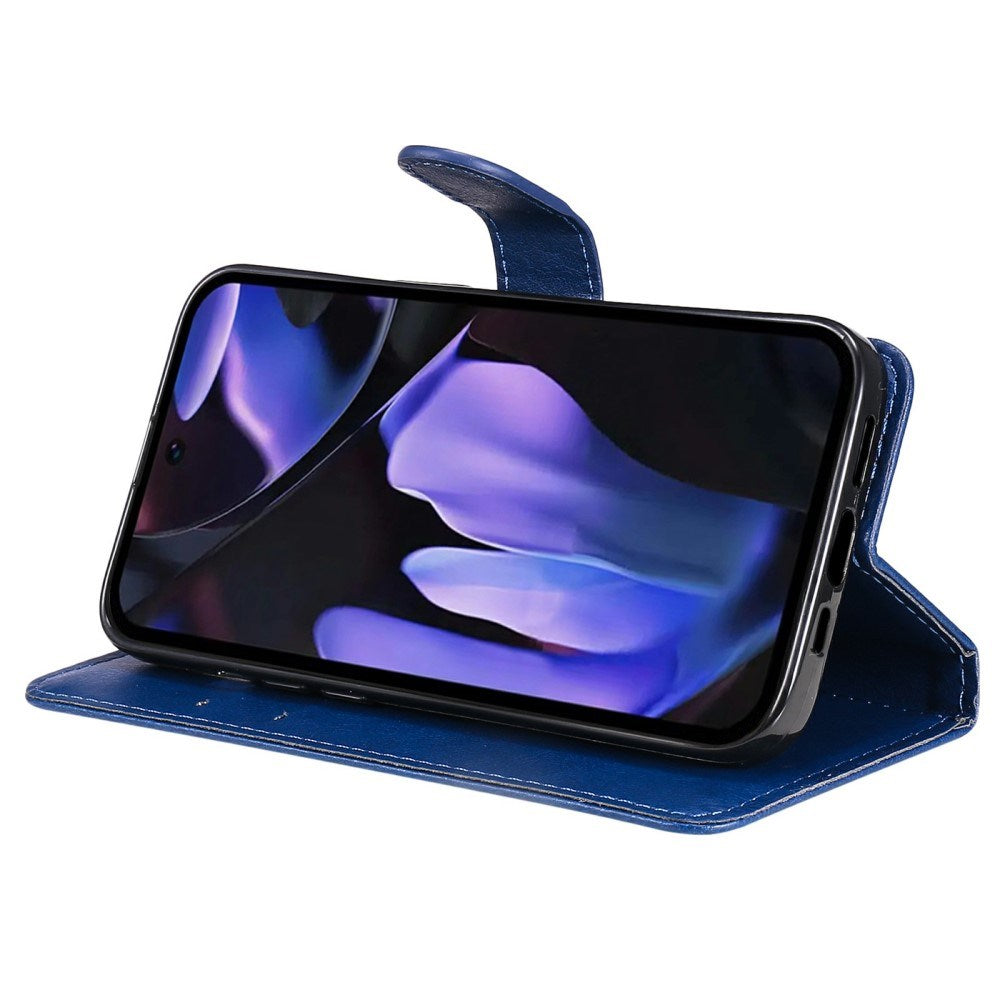 EIDERWOOD Google Pixel 9a Kunstskinn Flip Deksel m. Kortholder & Stropp - Blå