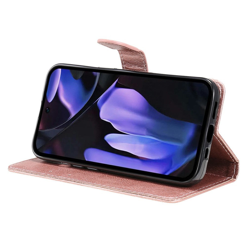 EIDERWOOD Google Pixel 9a Kunstskinn Flip Deksel m. Kortholder & Stropp - Rosa