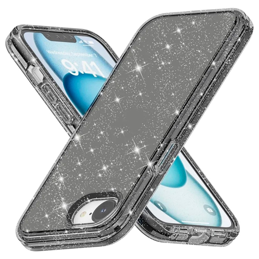 EIDERWOOD iPhone 16e Hybrid Glitter Plast Deksel - MagSafe Kompatibel - Svart