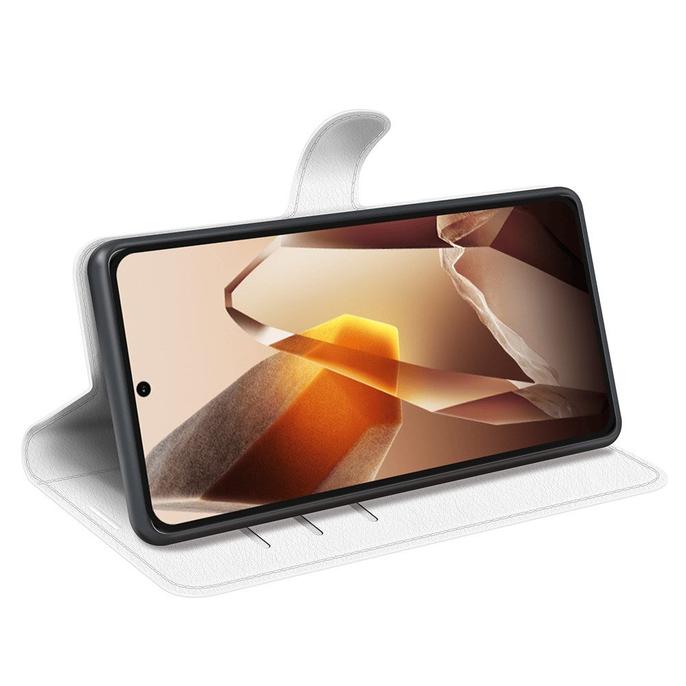 EIDERWOOD OnePlus 13 Støtsikker Lær Wallet Cover med Litchi Tekstur - Hvit