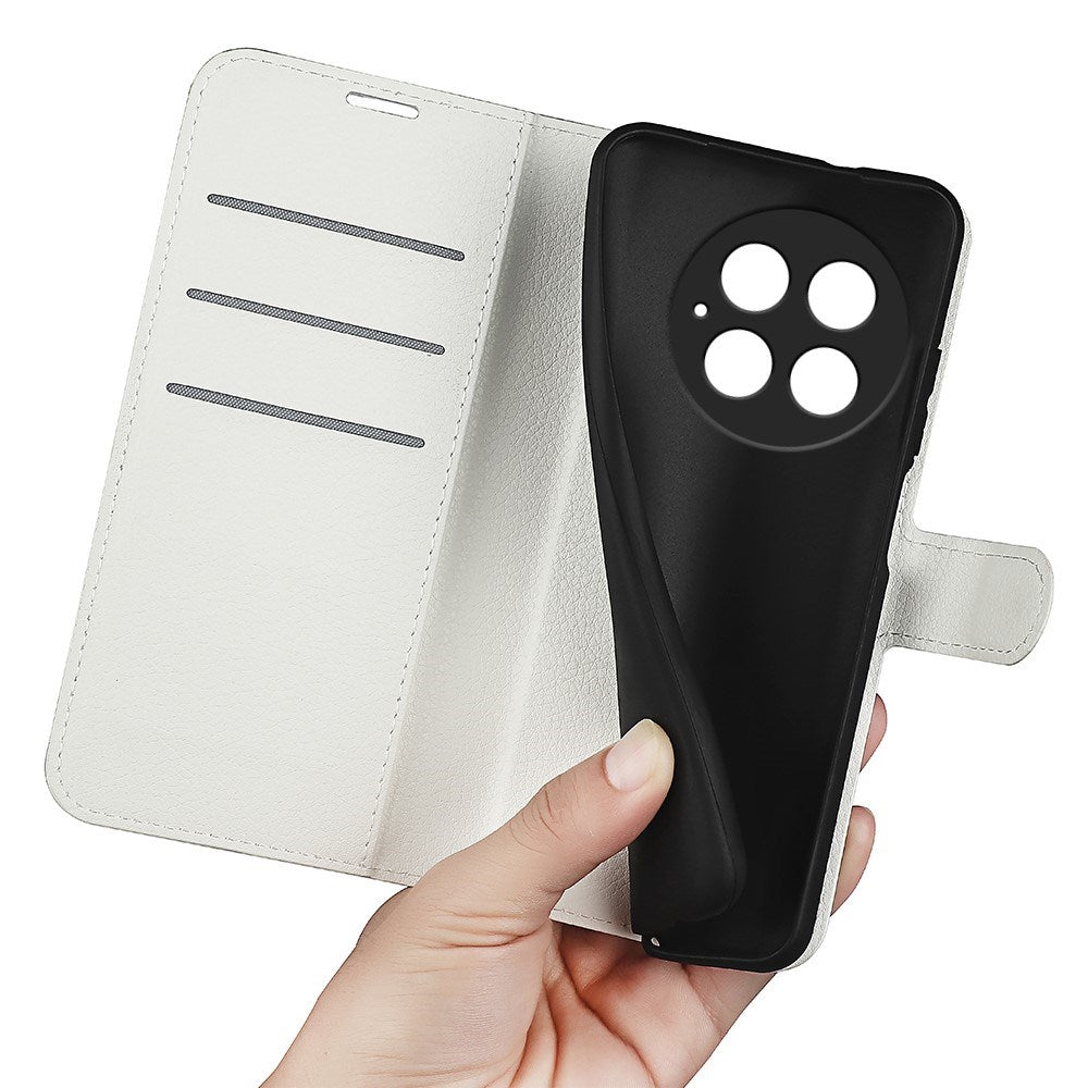 EIDERWOOD OnePlus 13 Støtsikker Lær Wallet Cover med Litchi Tekstur - Hvit