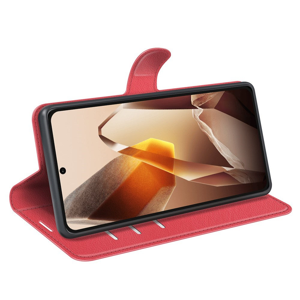 EIDERWOOD OnePlus 13 Støtsikker Lær Wallet Cover med Litchi Tekstur - Rød